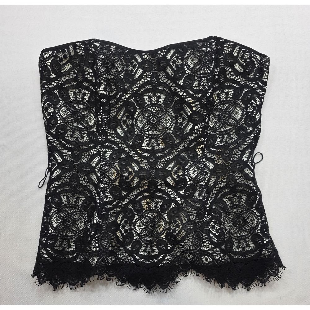 White House Black Market Side Zip Women's White w Black Lace Corset.‎ Size 2